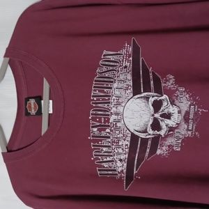 HARLEY DAVIDSON Men's Burgundy Skull Print Crew Neck T-shirts. Size 3X
